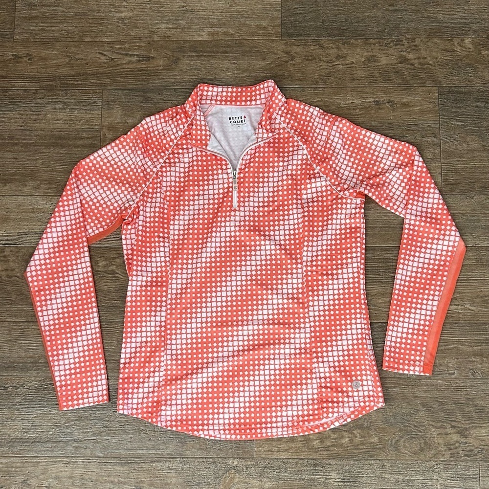Bette & Court Womens Golf Top Orange White 1/4 Zip Performance Shirt - Picture 1 of 2
